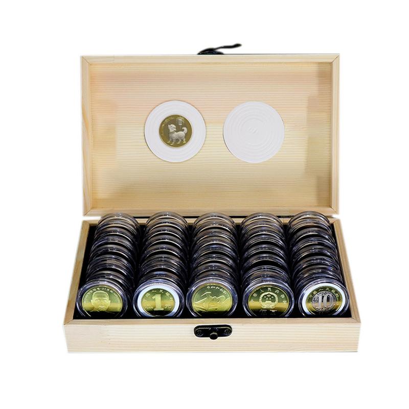 Wooden Coin Storage Box, 50 Slots