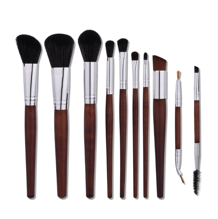 10-Piece Makeup Brush Set, Wooden Handles