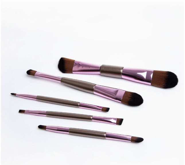 5-Piece Double-Ended Makeup Brushes, Rose Gold
