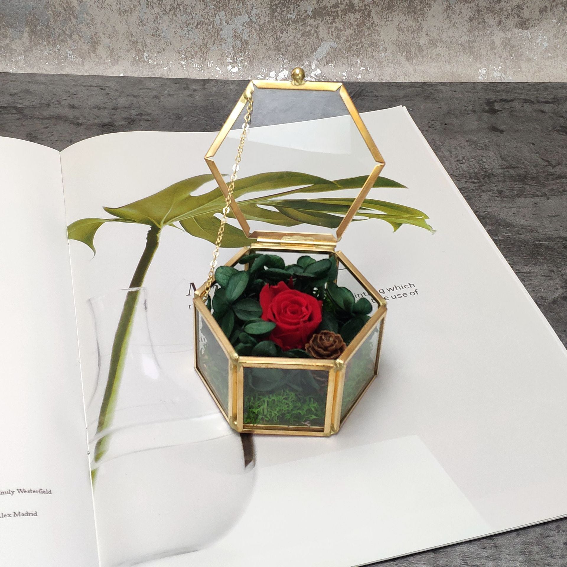 Gold Hexagon Glass Ring Box