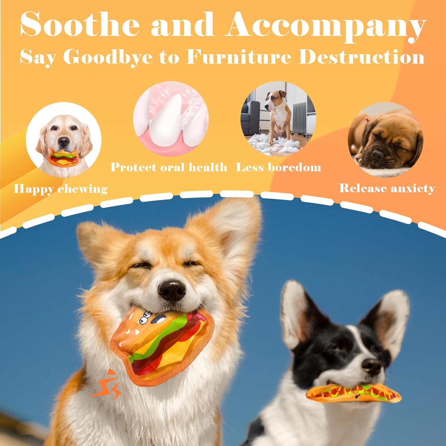 Squeaky Crinkle Food Dog Toy, No Stuffing