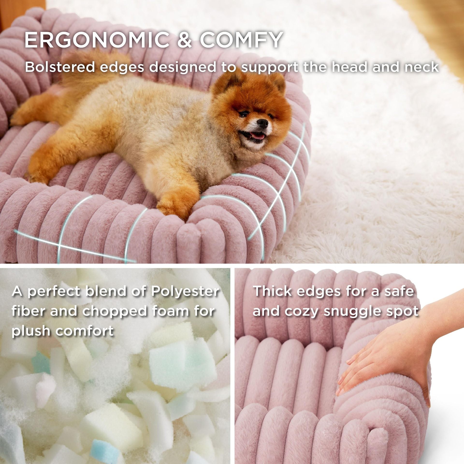 Ribbed Plush Pet Bed for Cats and Dogs