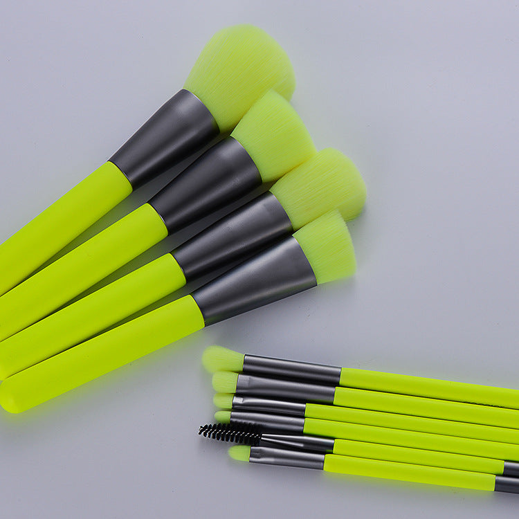 10-Piece Neon Green Makeup Brush Set
