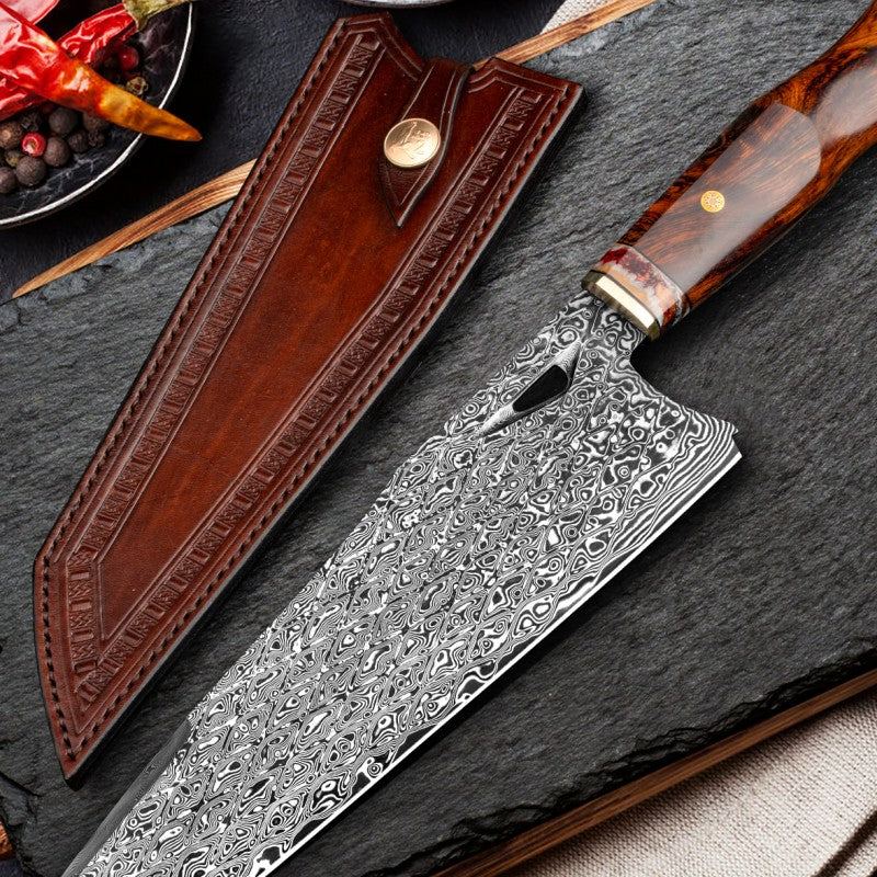 Damascus-Pattern Chef's Knife, 8.6 in Blade