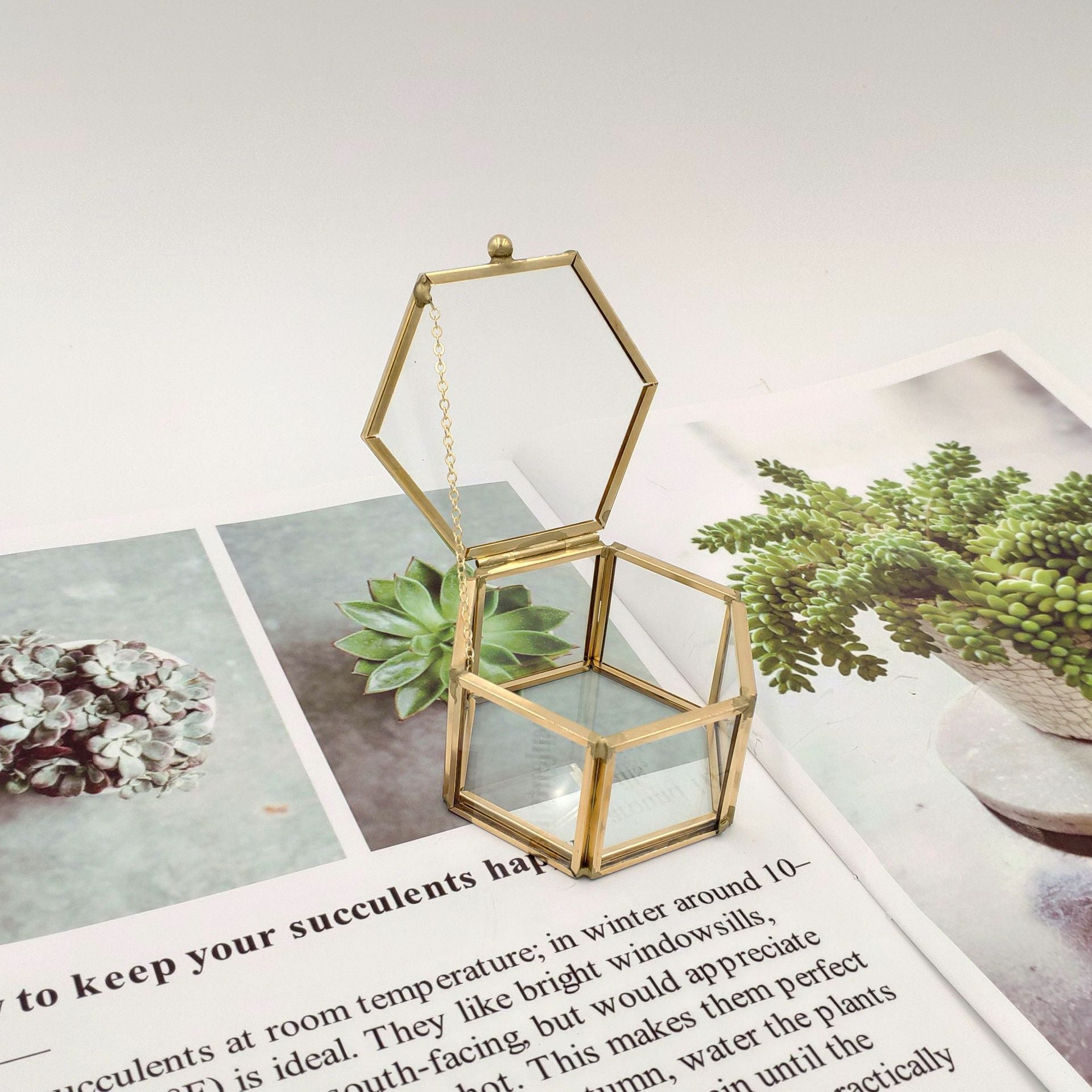 Gold Hexagon Glass Ring Box