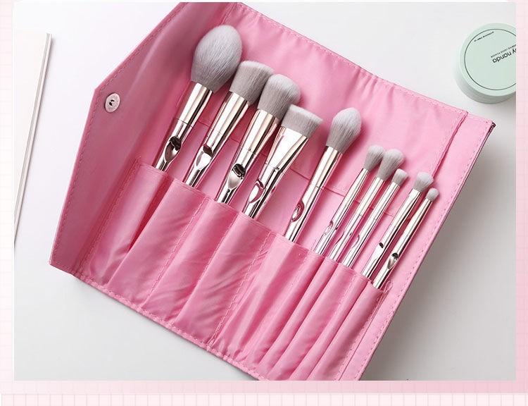 Pink Makeup Brush Set with Clutch Bag