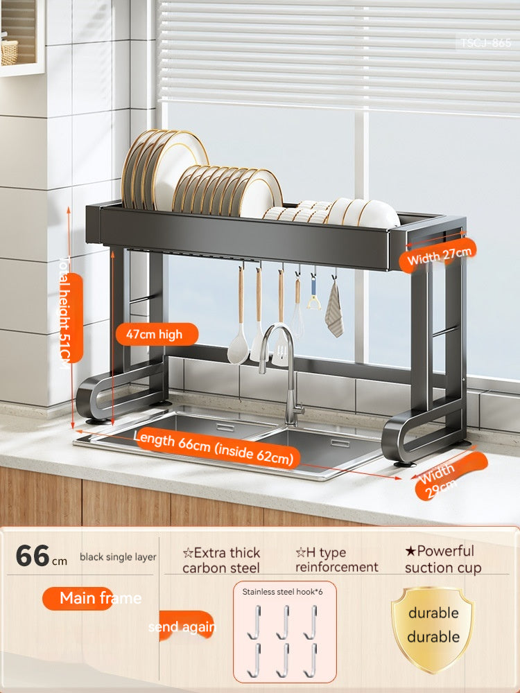 Stainless Steel Over-the-Sink Rack with 6 Hooks