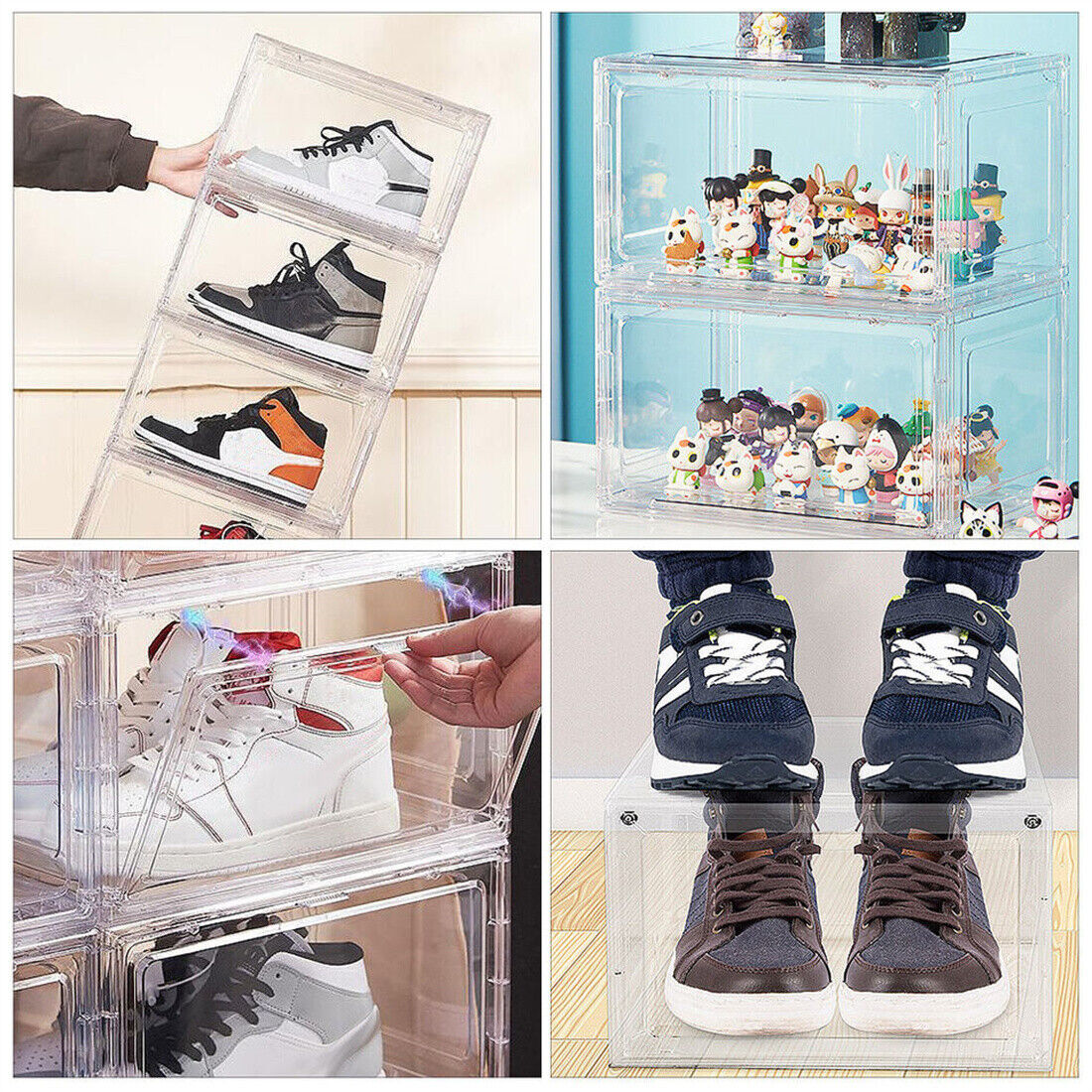 Clear Stackable Shoe Boxes with Magnetic Doors, 6 Pack