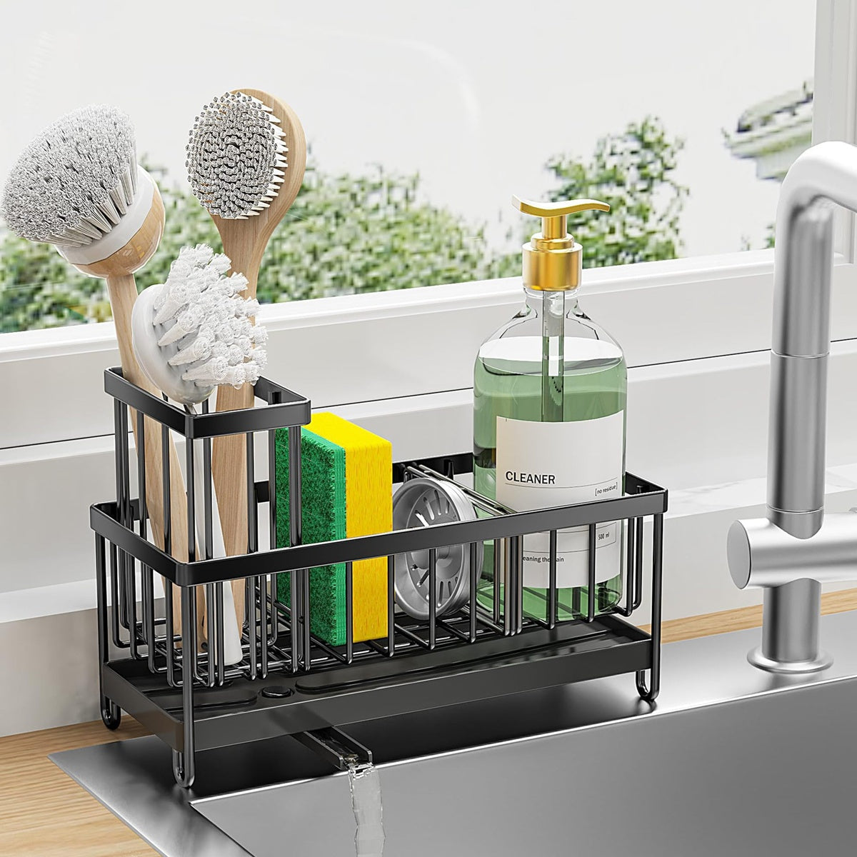 Metal Sink Organizer with Soap Dish and Brush Holder