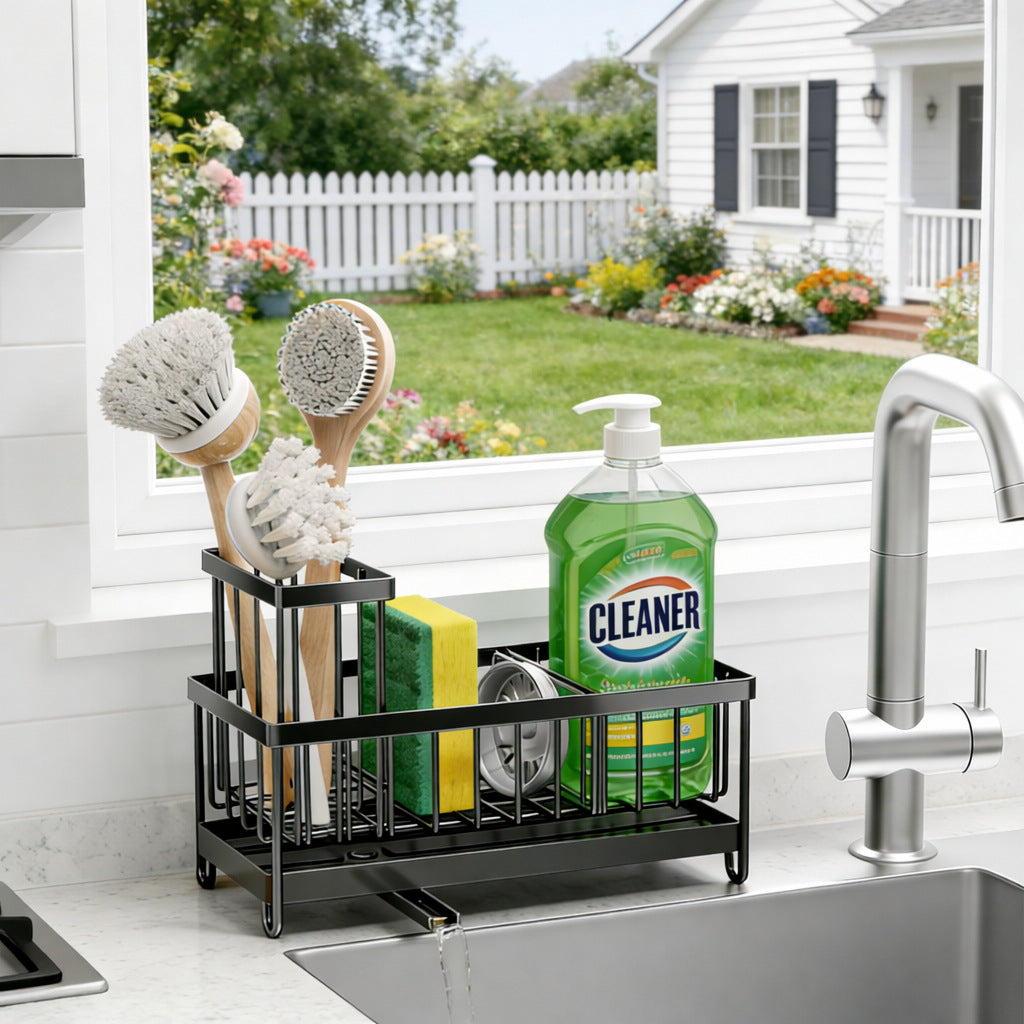 Metal Sink Organizer with Soap Dish and Brush Holder