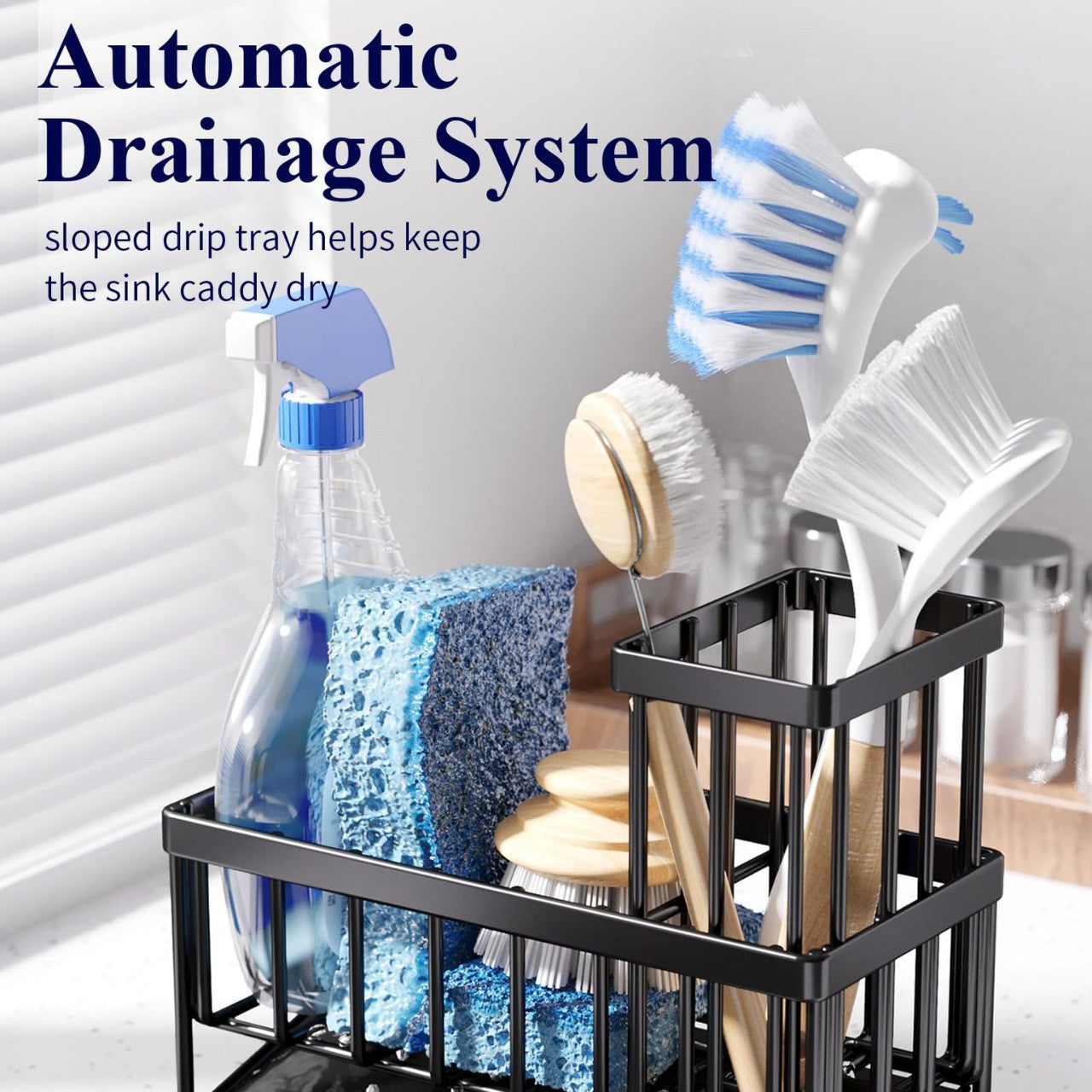 Metal Sink Organizer with Soap Dish and Brush Holder