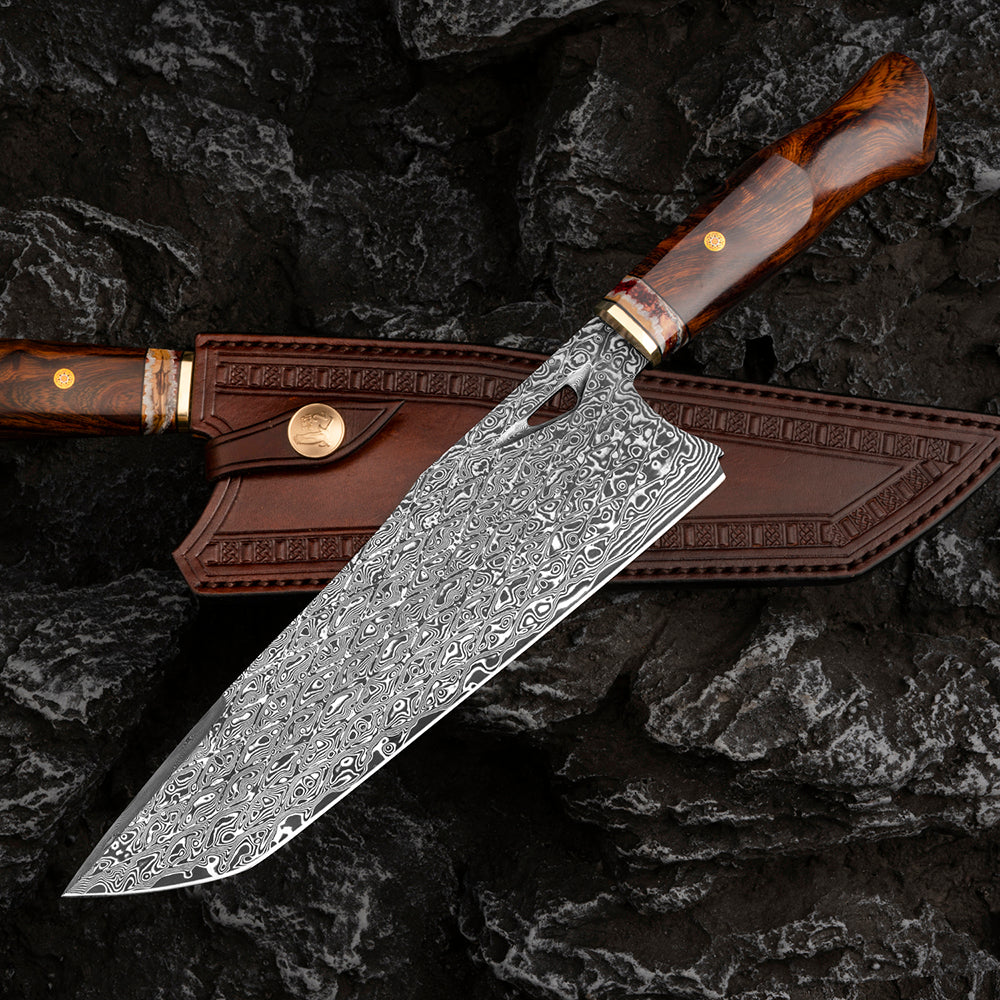 Damascus-Pattern Chef's Knife, 8.6 in Blade