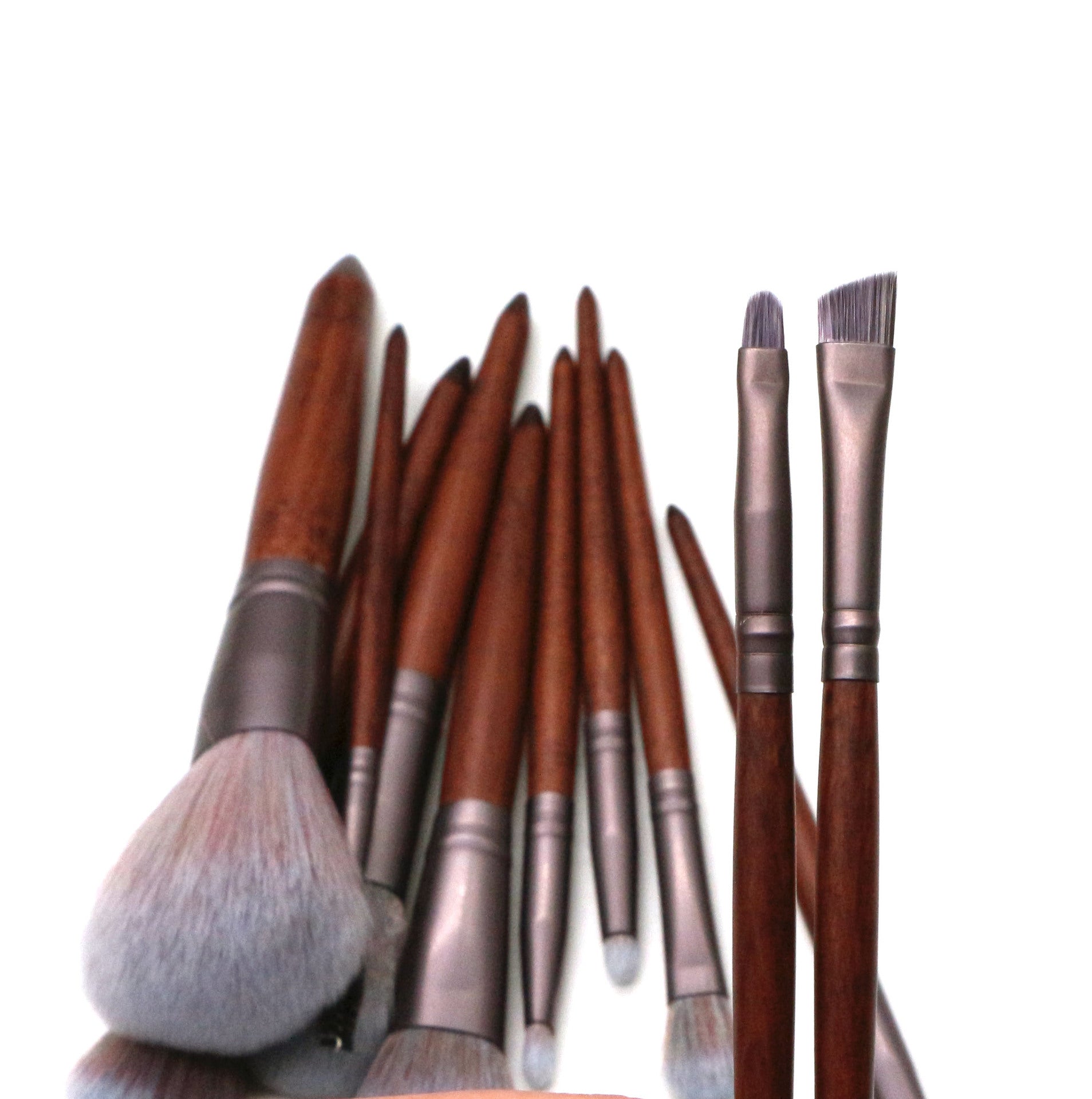 11-Piece Makeup Brush Set, Natural Wood