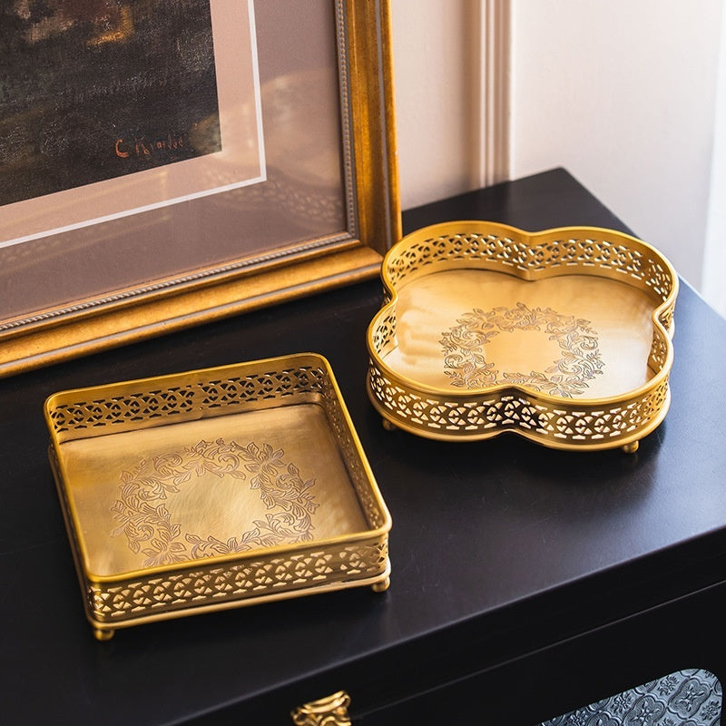 Carved Brass Decorative Tray