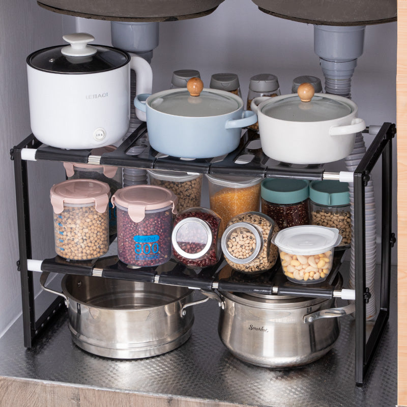 Expandable 2-Tier Under-Sink Shelf