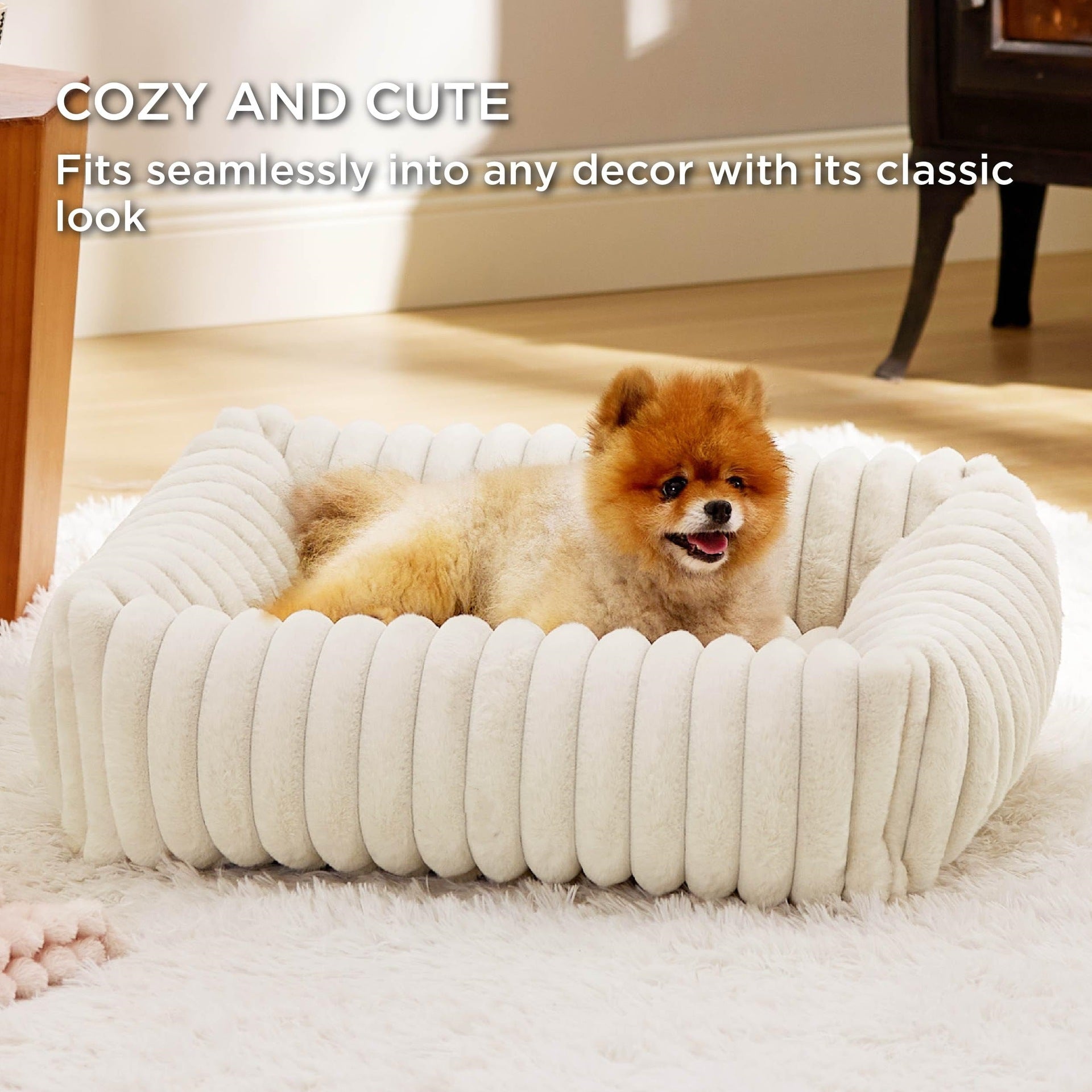 Ribbed Plush Pet Bed for Cats and Dogs