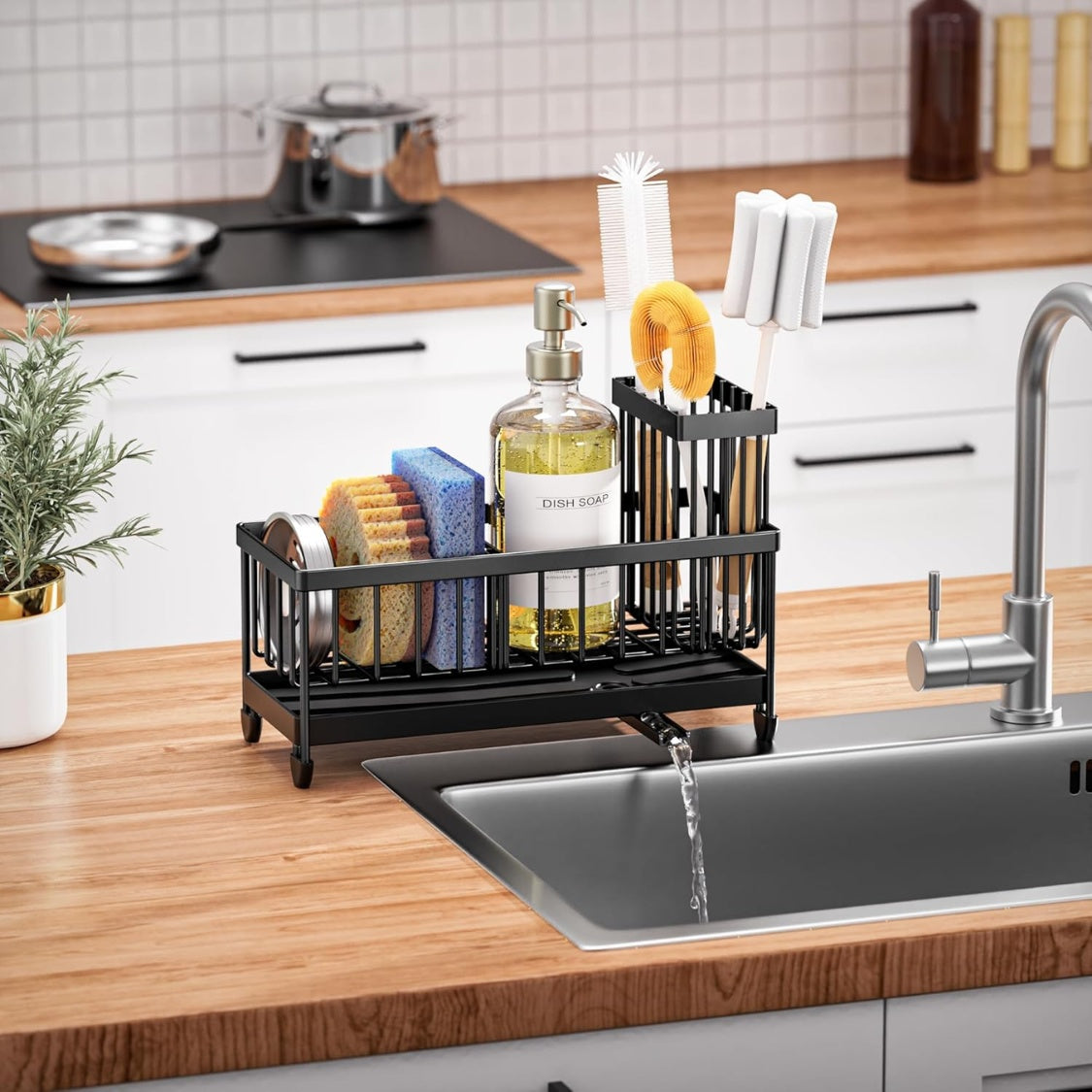 Stainless Steel Sink Caddy with Brush Holder
