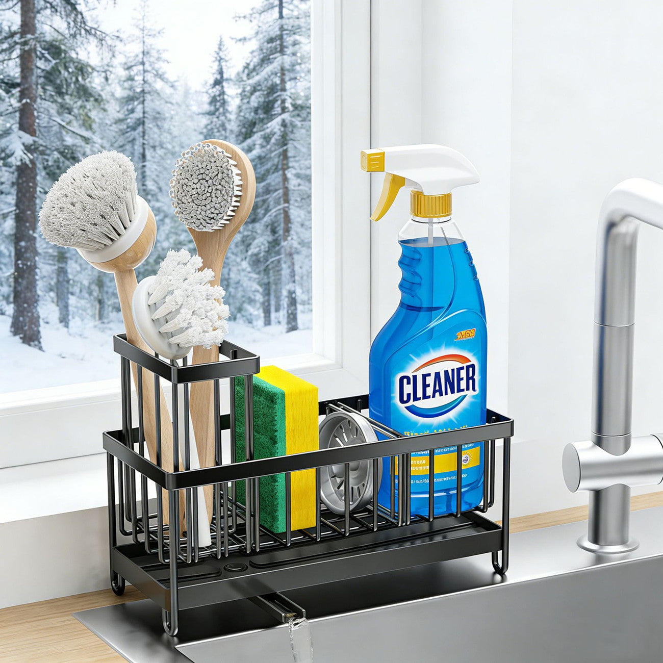 Metal Sink Organizer with Soap Dish and Brush Holder