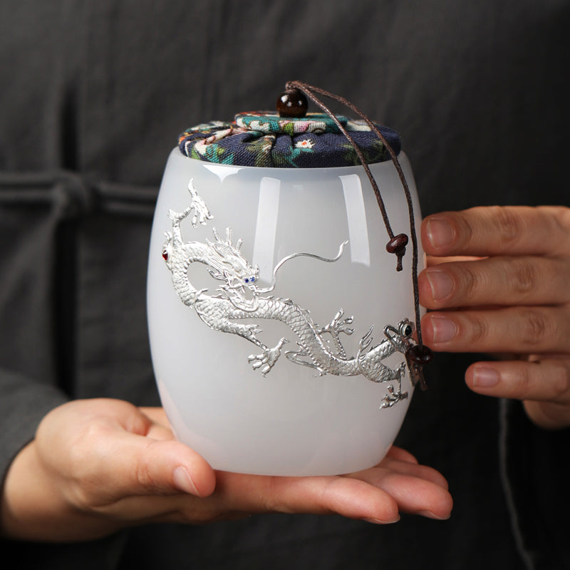 Silver-Inlaid Glazed Tea Caddy