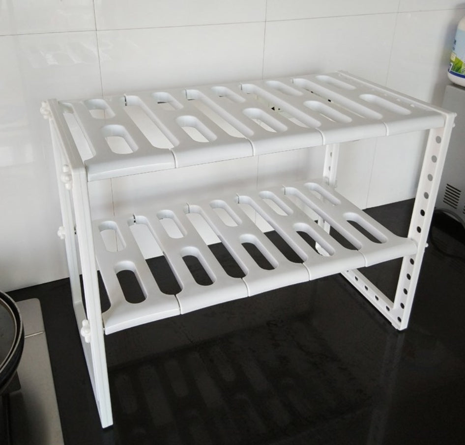 Expandable 2-Tier Under-Sink Shelf, Stainless Frame