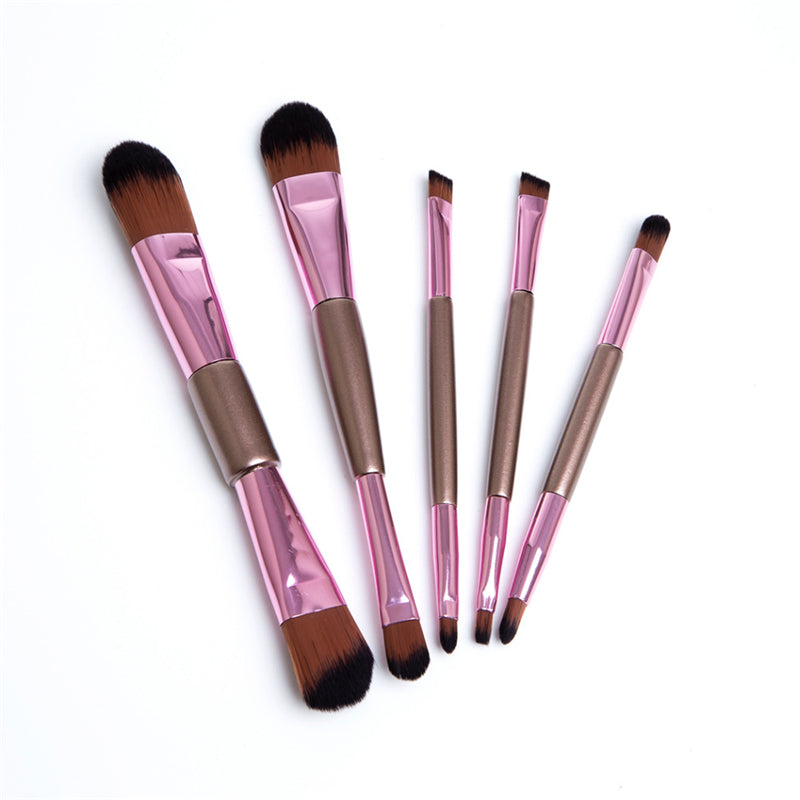 5-Piece Double-Ended Makeup Brushes, Rose Gold
