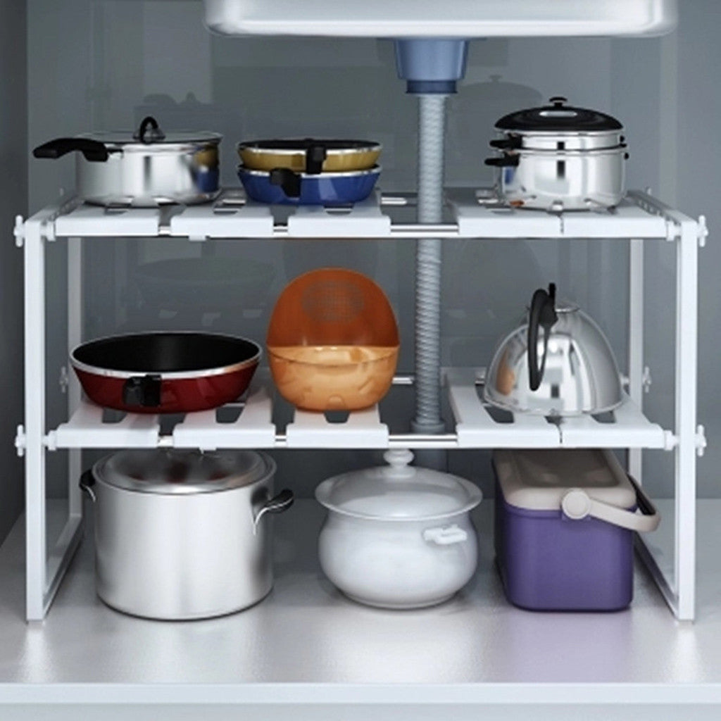 Expandable 2-Tier Under-Sink Shelf, Stainless Frame