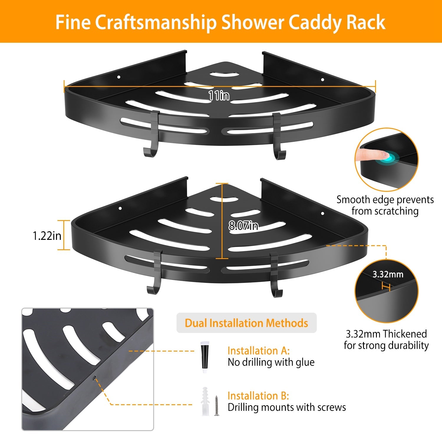 Corner Shower Caddy Shelves, 2 Pack