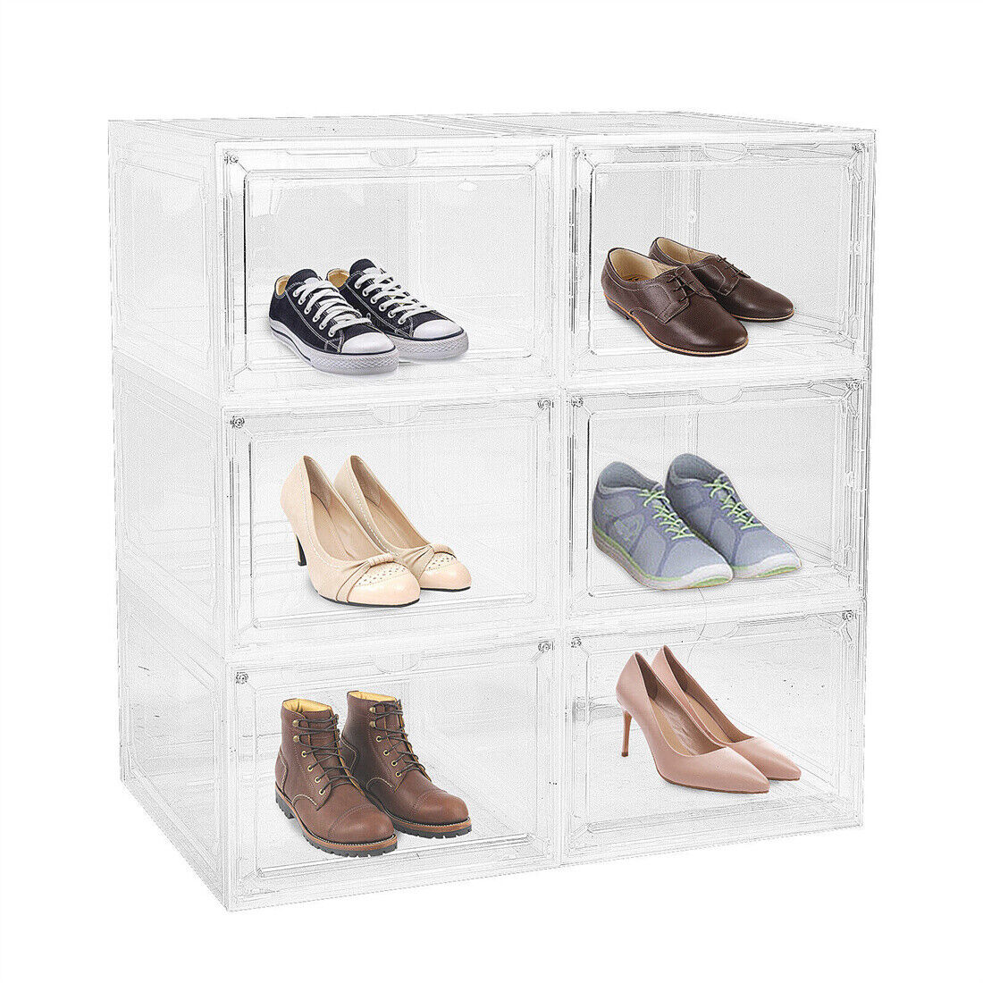 Clear Stackable Shoe Boxes with Magnetic Doors, 6 Pack