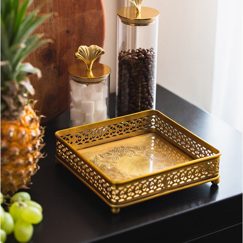 Carved Brass Decorative Tray