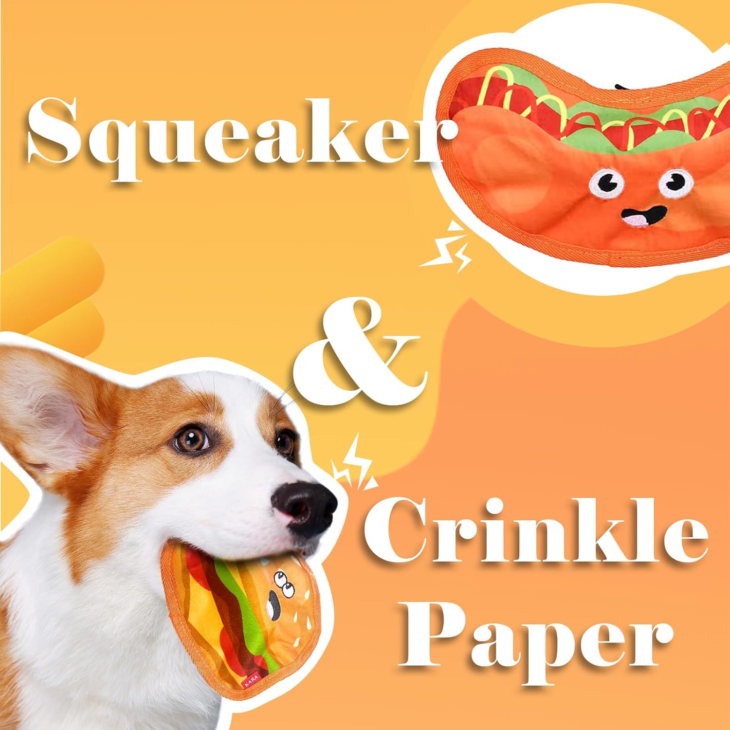 Squeaky Crinkle Food Dog Toy, No Stuffing