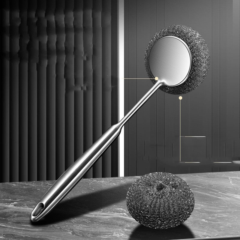 Stainless Steel Wire Scrubber with Long Handle