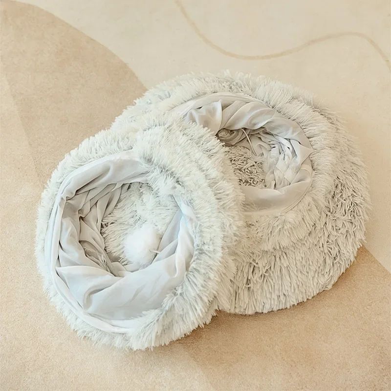 Large Round Plush Pet Bed, Gray