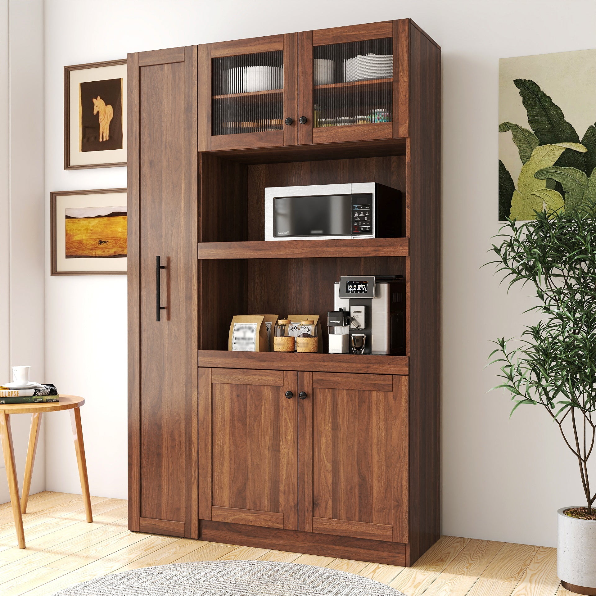 Farmhouse Pantry Cabinet with Pull-Out Shelves