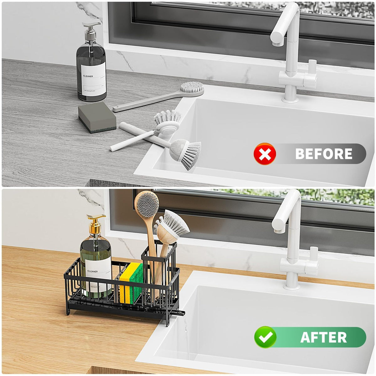 Metal Sink Organizer with Soap Dish and Brush Holder