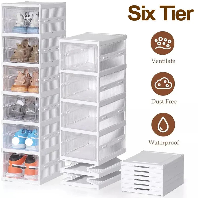 6-Tier Clear Foldable Shoe Storage Cabinet