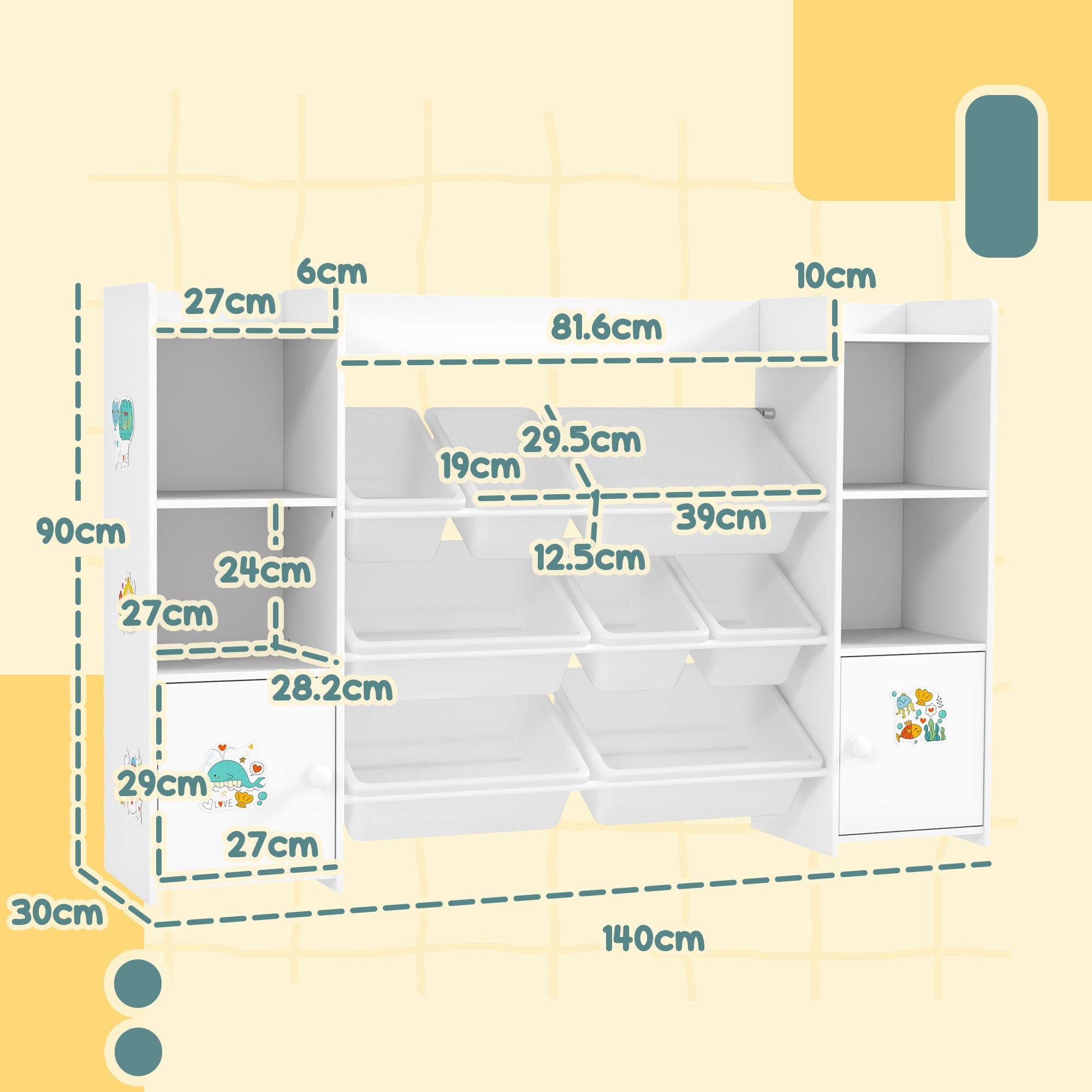 Kids' Bookshelf and Toy Organizer with 8 Bins