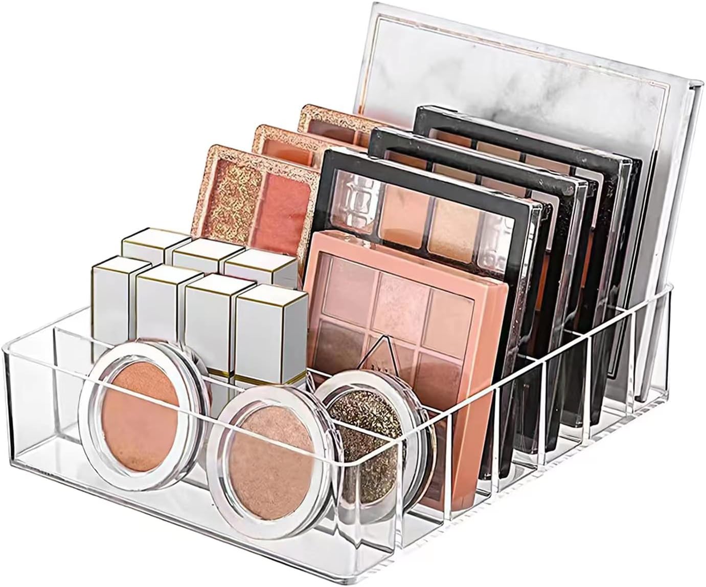 7-Compartment Clear Makeup Palette Organizer
