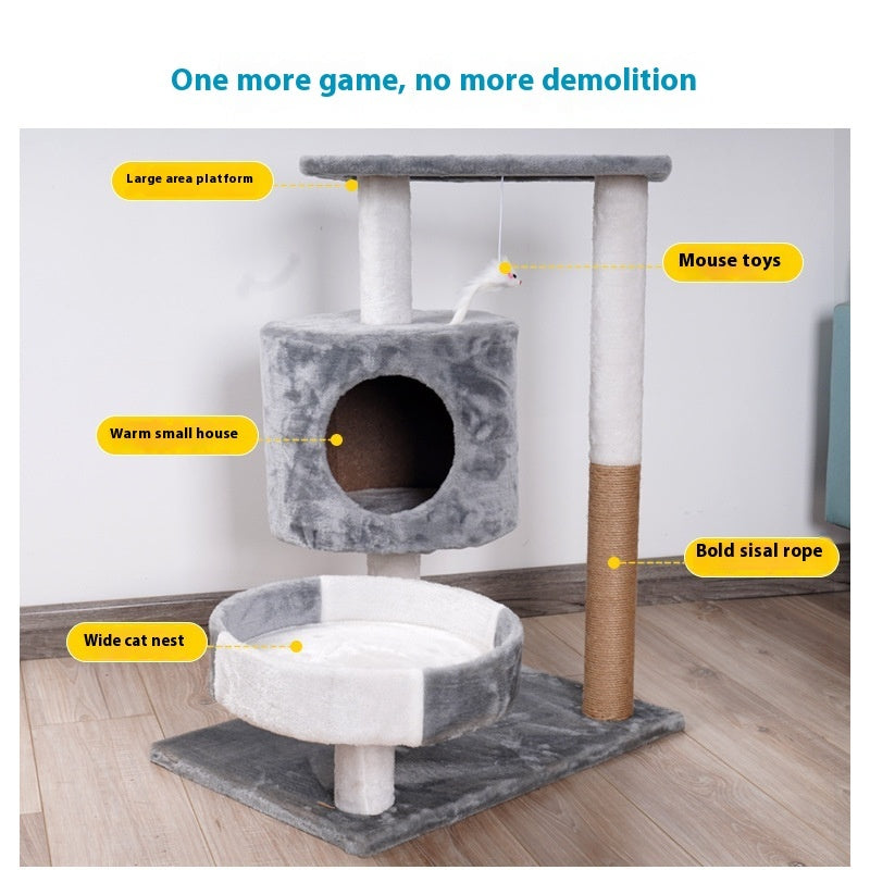 Plush Cat Tree with Nest and Scratching Post