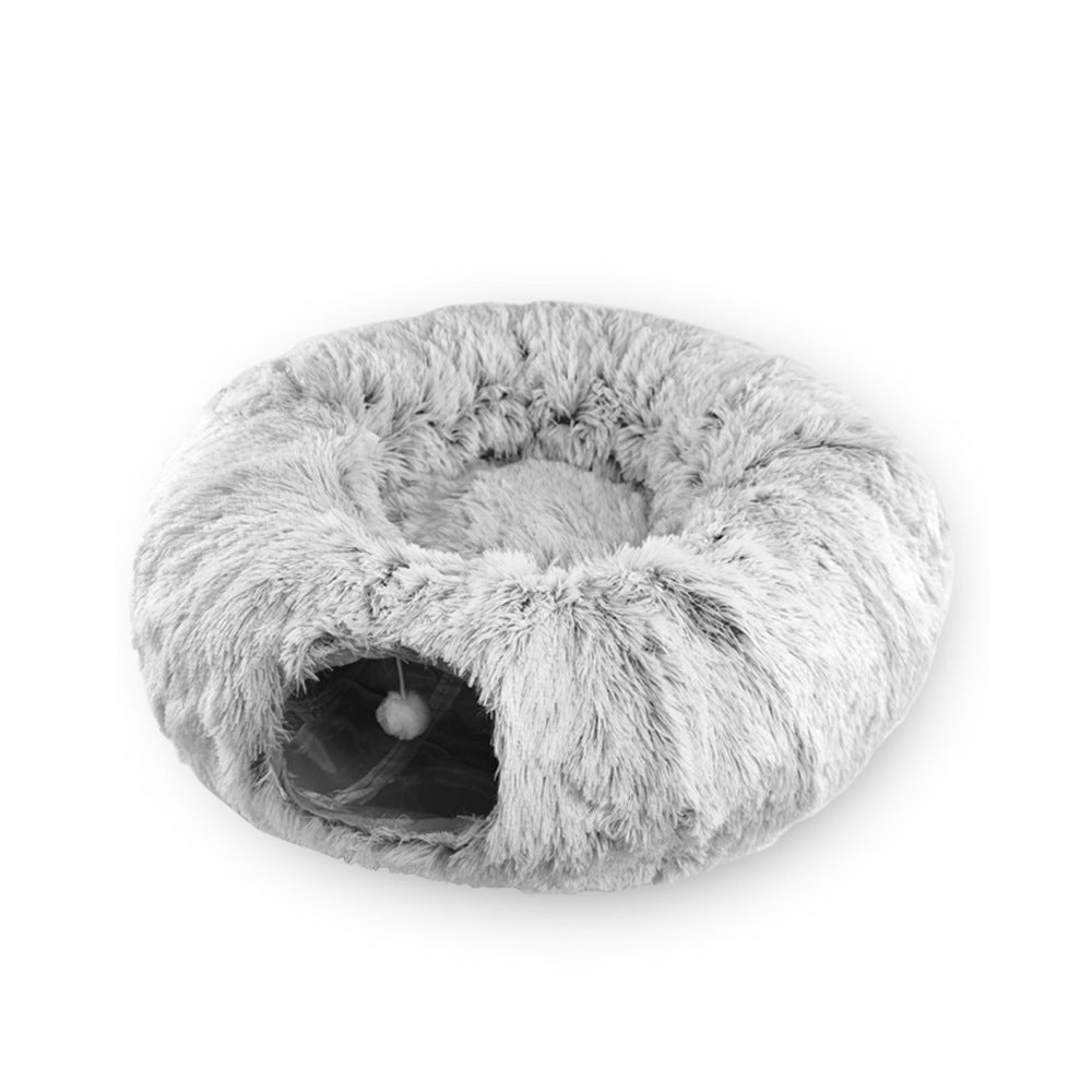 Large Round Plush Pet Bed, Gray